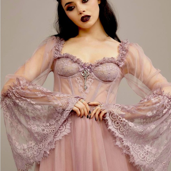 Widow Dances With Death sheer lace dress in mauve xxs - Picture 1 of 2